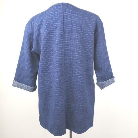 Eileen Fisher Textured Open Front Cotton Blend Blazer Jacket Navy Size SP - Picture 6 of 7